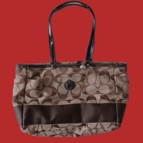 Coach Handbags - Coach Brown and Tan Signature Tote Bag